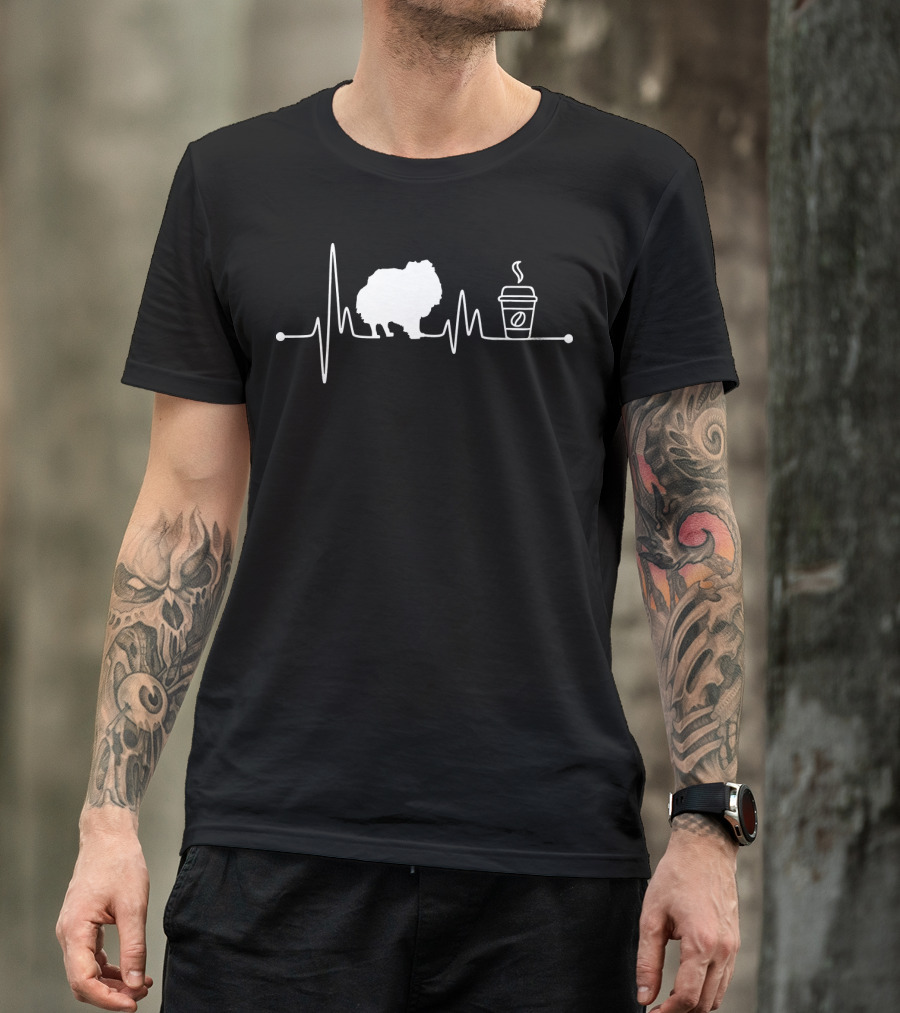 Pomeranian Coffee Heartbeat EKG Line T-Shirt