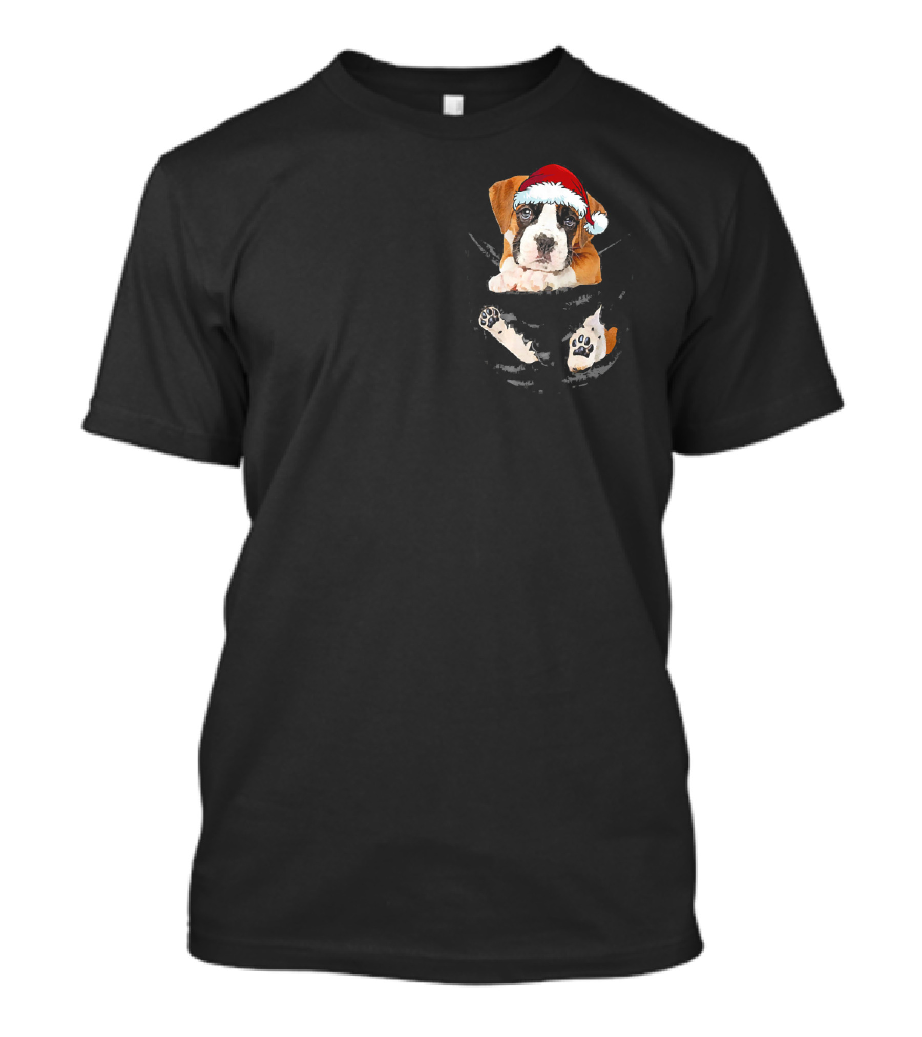 Boxer Dog In Santa Hat Christmas Pocket Pup T-Shirt