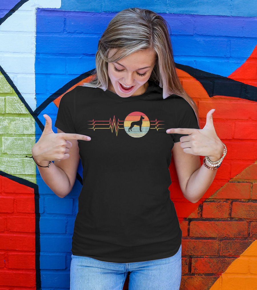 Retro Great Dane Heartbeat Lifeline Vintage Sunset T-Shirt
