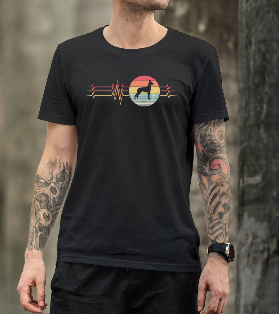 Retro Great Dane Heartbeat Lifeline Vintage Sunset T-Shirt
