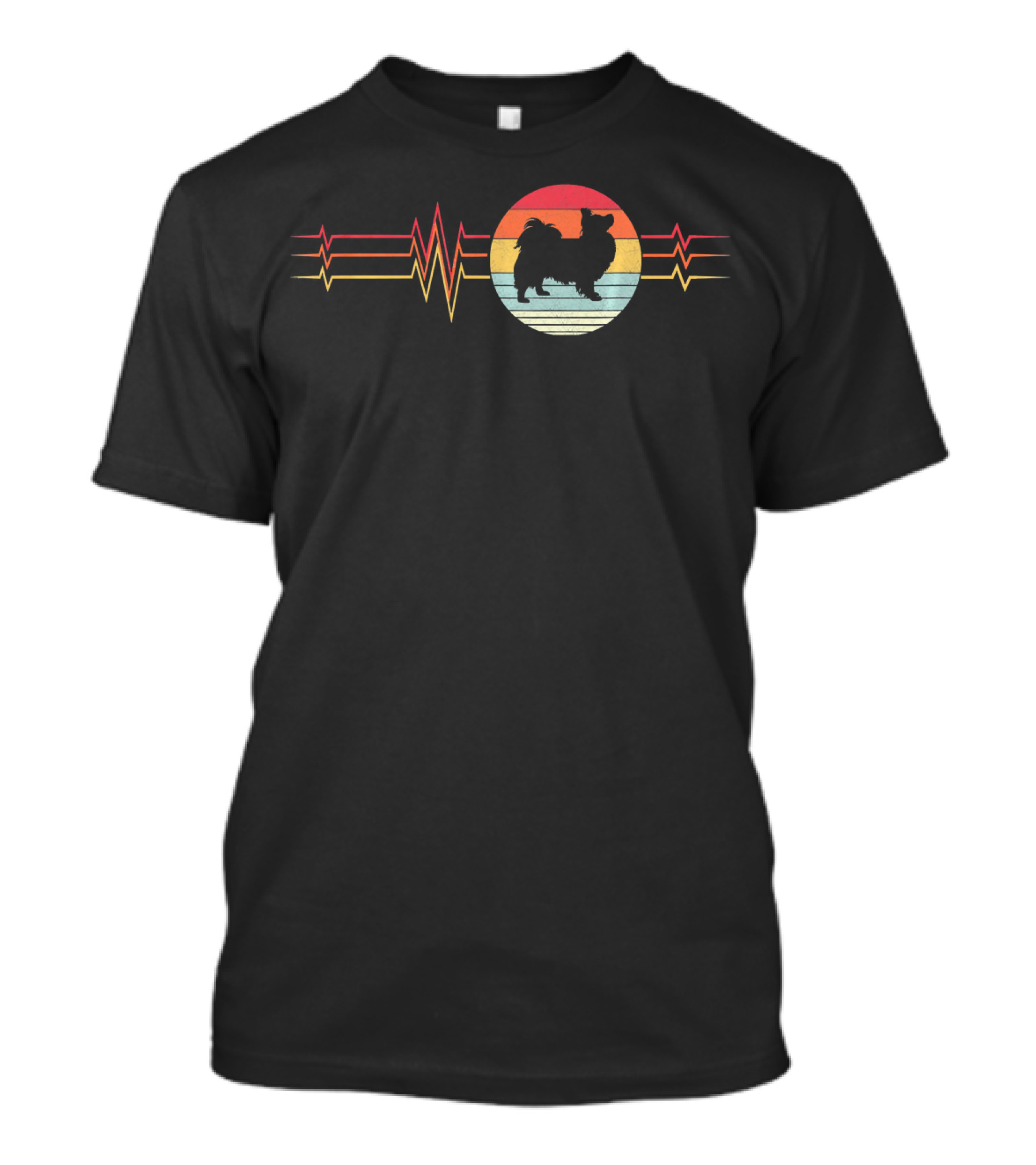 Retro Papillon Dog Silhouette Heartbeat Lifeline Circle T-Shirt