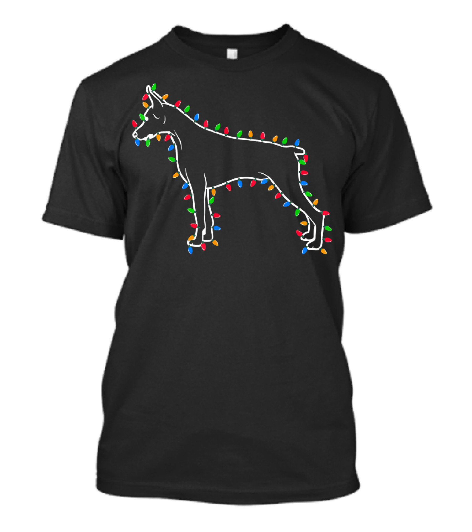 Doberman Pinscher Christmas Lights Decorated Outline T-Shirt