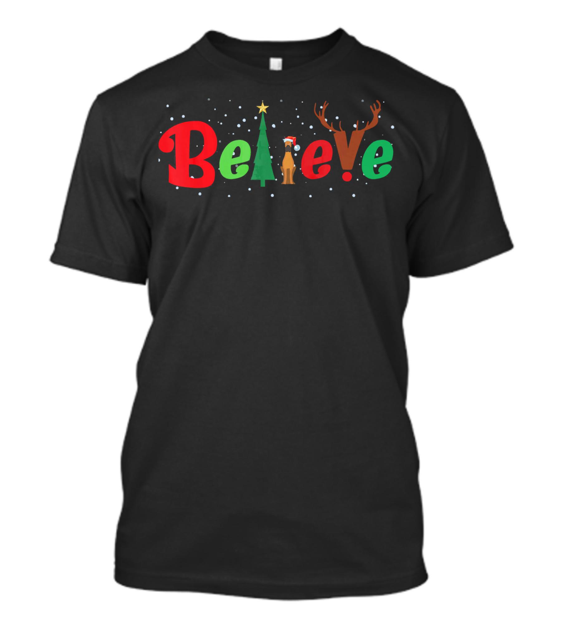 Believe Santa Great Dane Dog Xmas Costume Reindeer Tree T-Shirt