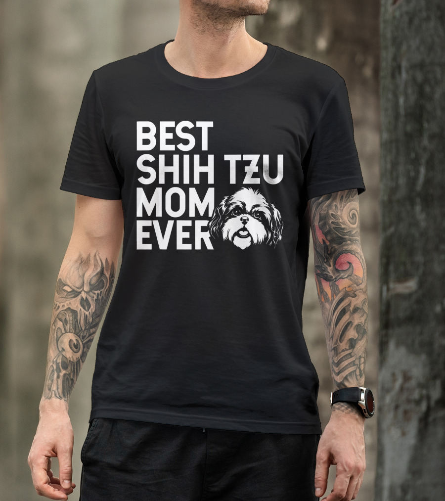 Best Shih Tzu Mom Ever Dog Face T-Shirt