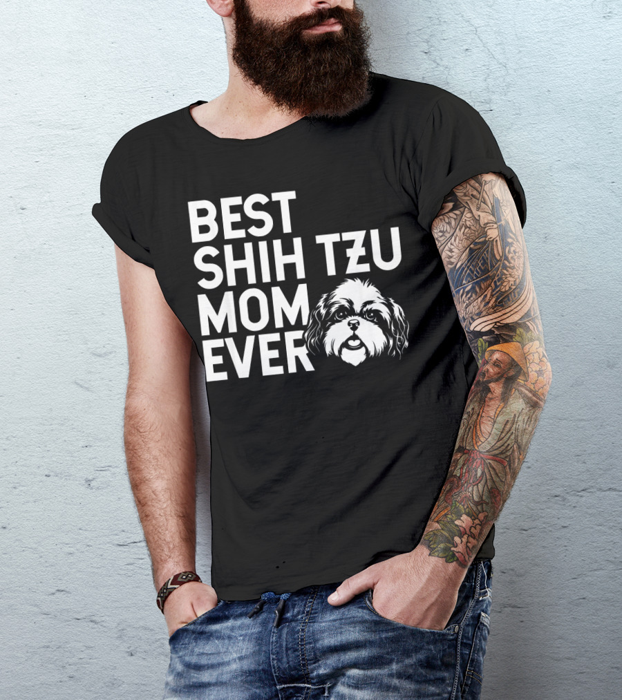 Best Shih Tzu Mom Ever Dog Face T-Shirt