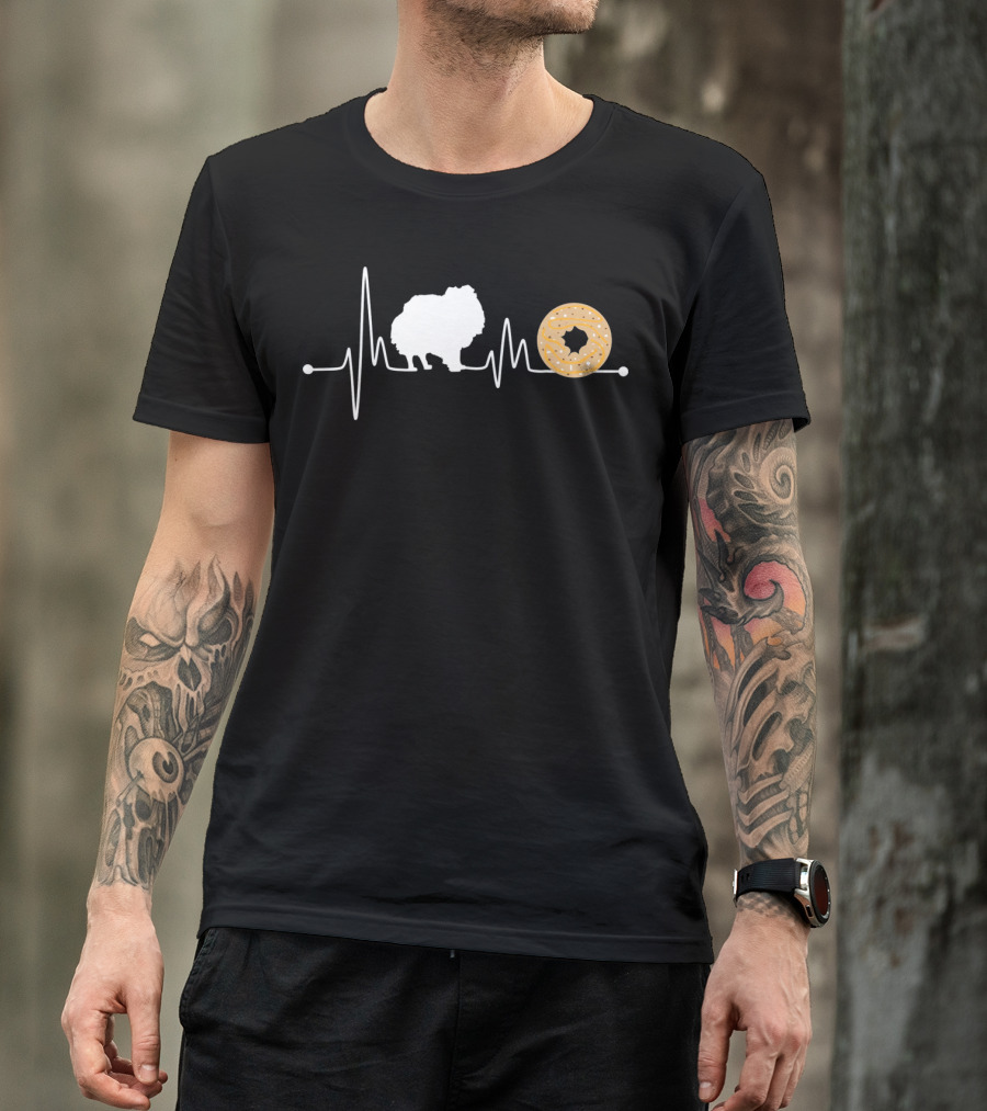 Pomeranian Heartbeat Ekg Pulse Donut T-Shirt
