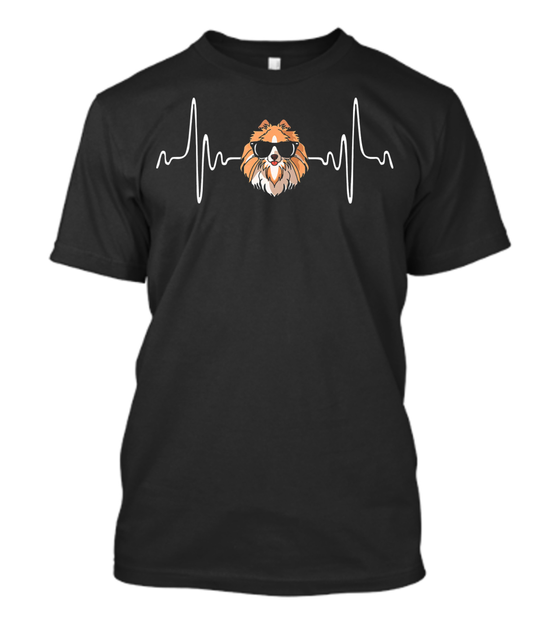 Pomeranian EKG Heartbeat Dog Mom Paw With Sunglasses T-Shirt