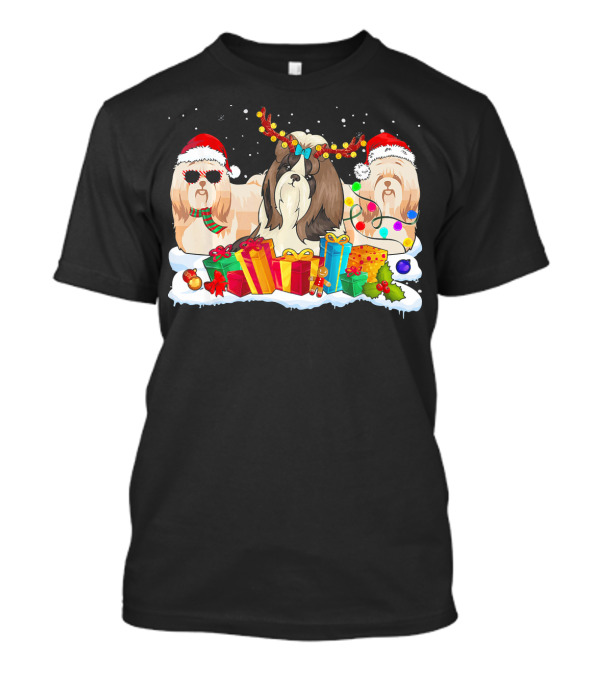Shih Tzu Christmas Santa Hat Reindeer Antlers Gifts And Lights T-Shirt