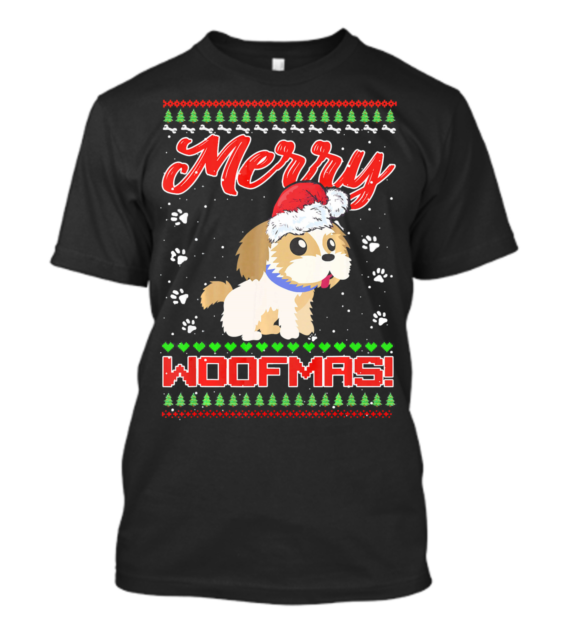 Merry Woofmas Shih Tzu In Santa Hat And Winter Holiday T-Shirt