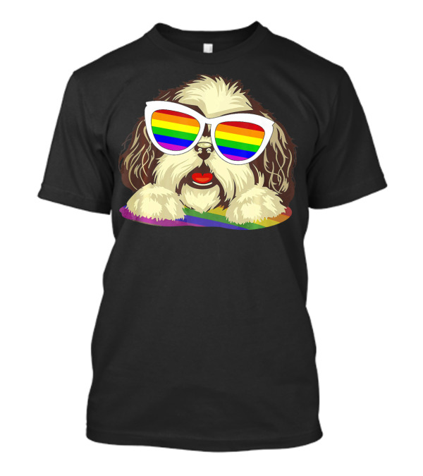 Shih Tzu Dog With Rainbow Pride Flag Sunglasses T-Shirt
