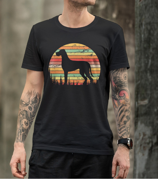 Vintage Retro Great Dane Dog Sunset Stripes T-Shirt