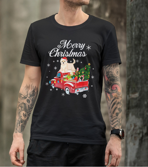 Merry Christmas Shih Tzu On Red Truck With Tree And Gifts T-Shirt