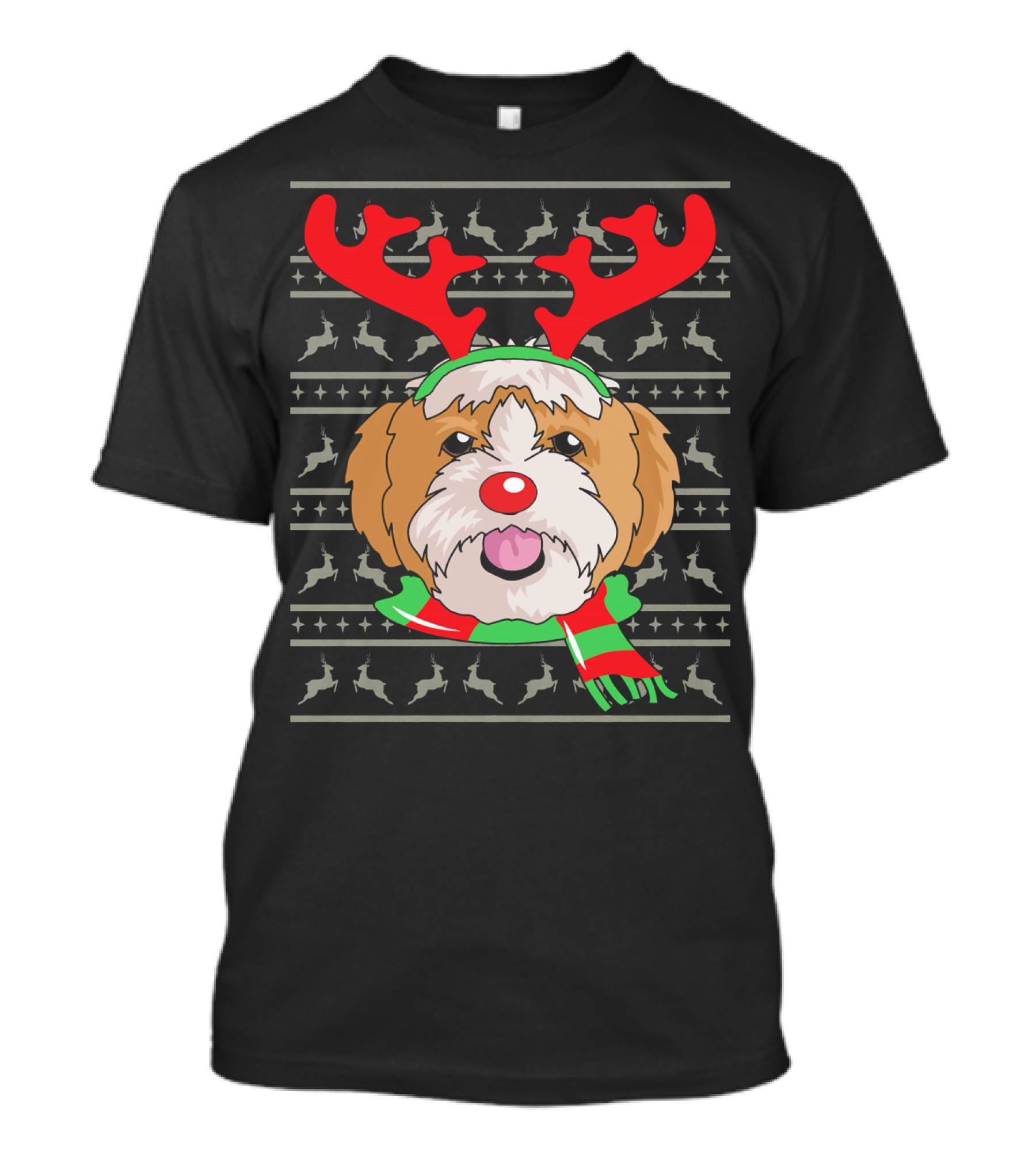 Shih Tzu Dog With Reindeer Antlers And Scarf T-Shirt