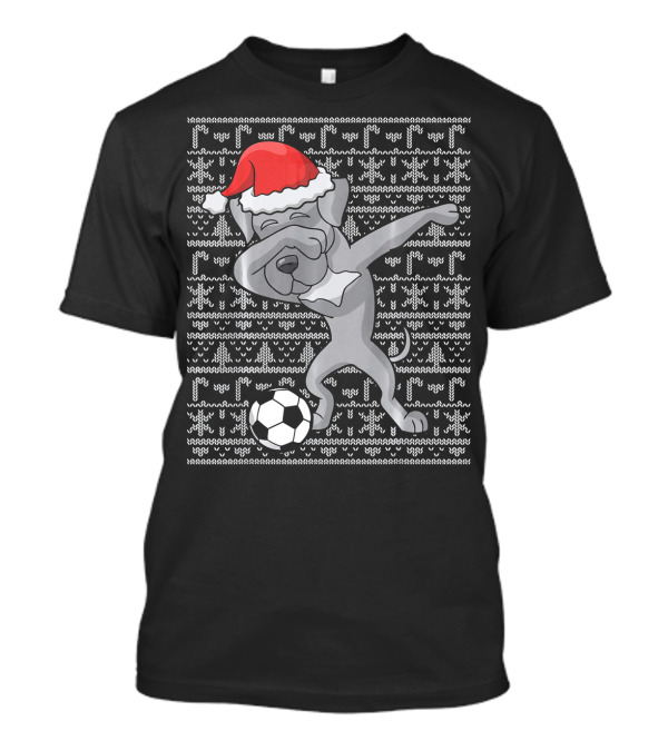 Santa Hat Dabbing Great Dane Soccer Ugly Christmas T-Shirt