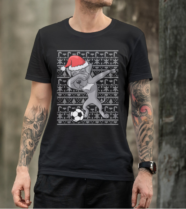 Santa Hat Dabbing Great Dane Soccer Ugly Christmas T-Shirt