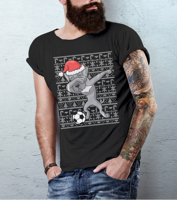 Santa Hat Dabbing Great Dane Soccer Ugly Christmas T-Shirt
