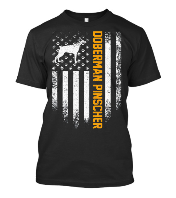 Doberman Pinscher Vintage American Flag With Paw Prints T-Shirt