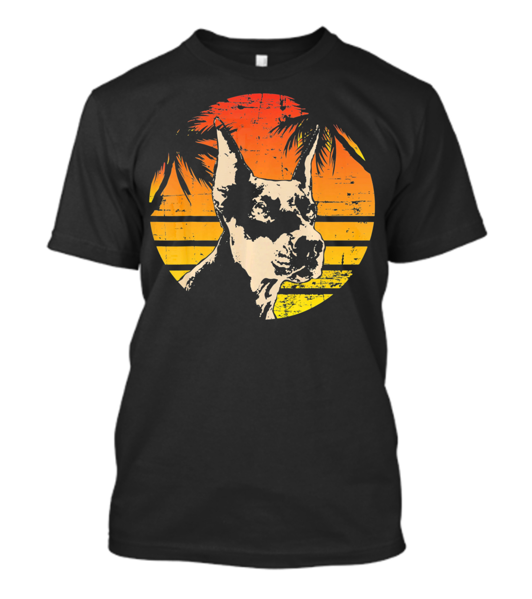 Doberman Pinscher Retro Sunset Palm Trees T-Shirt