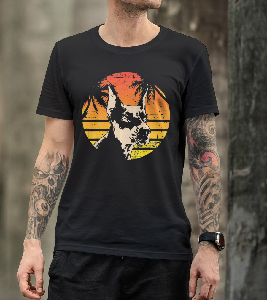 Doberman Pinscher Retro Sunset Palm Trees T-Shirt