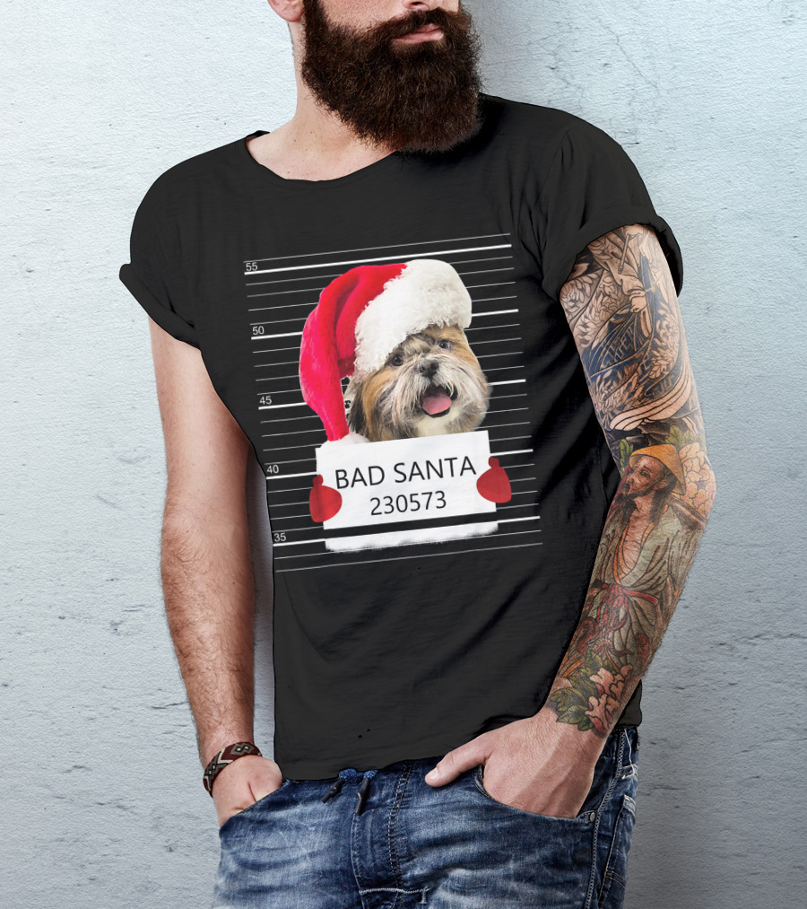 Shih Tzu Bad Santa Claus Christmas Mugshot 230573 T-Shirt