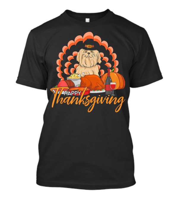 Happy Thanksgiving Maltese Dog Turkey Wine T-Shirt