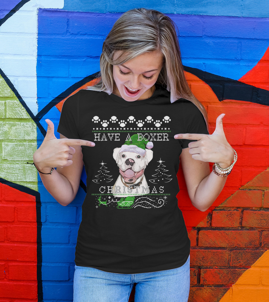 Have A Boxer Christmas White Dog Santa Hat T-Shirt