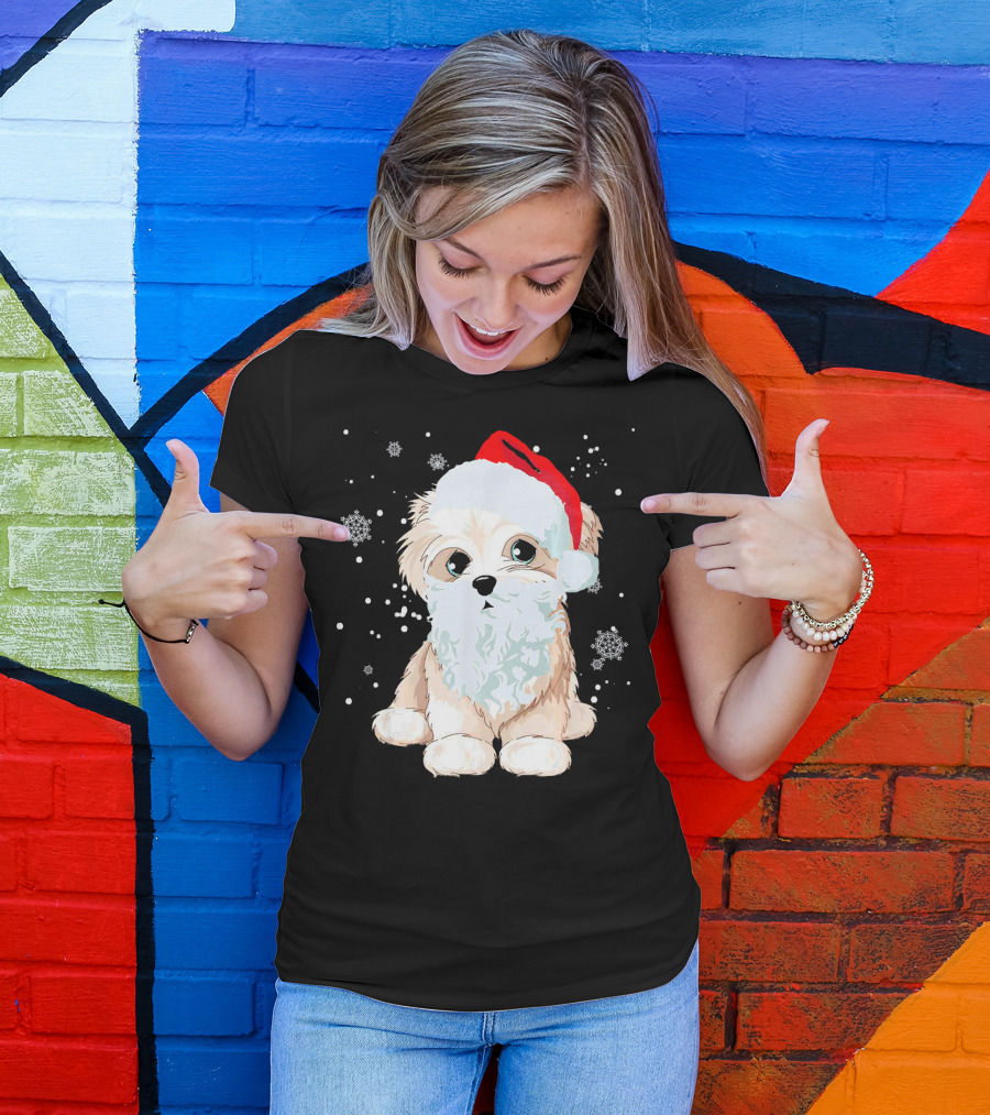 Santa Hat Maltese Dog Ugly Xmas T-Shirt