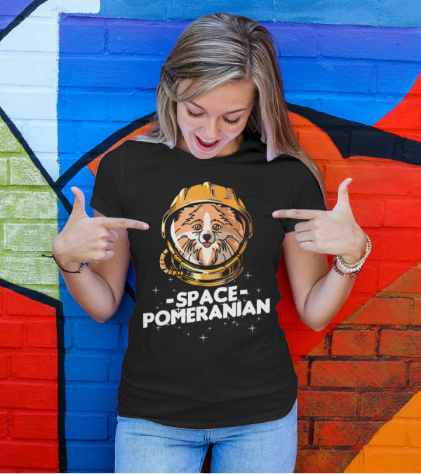 Space Pomeranian Astronaut Helmet Stars T-Shirt