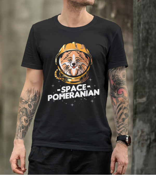 Space Pomeranian Astronaut Helmet Stars T-Shirt
