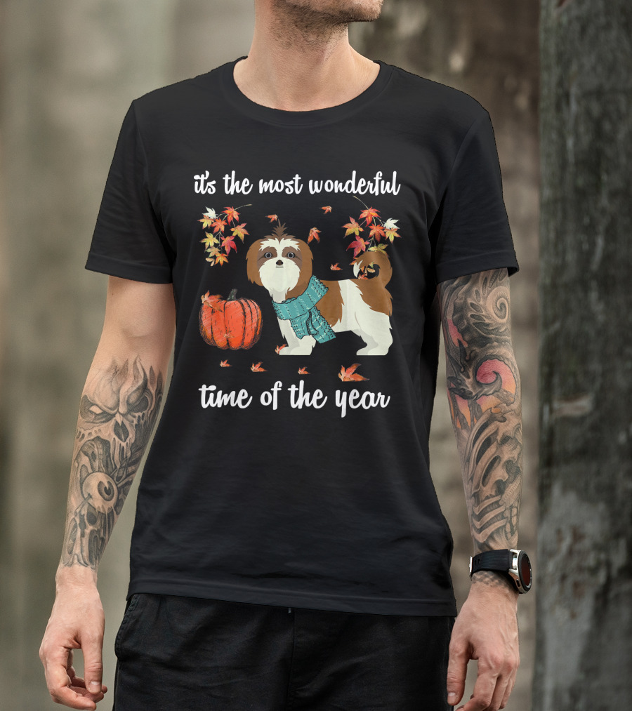 It's The Most Wonderful Time Of The Year Shih Tzu Dog Autumn Fall T-Shirt