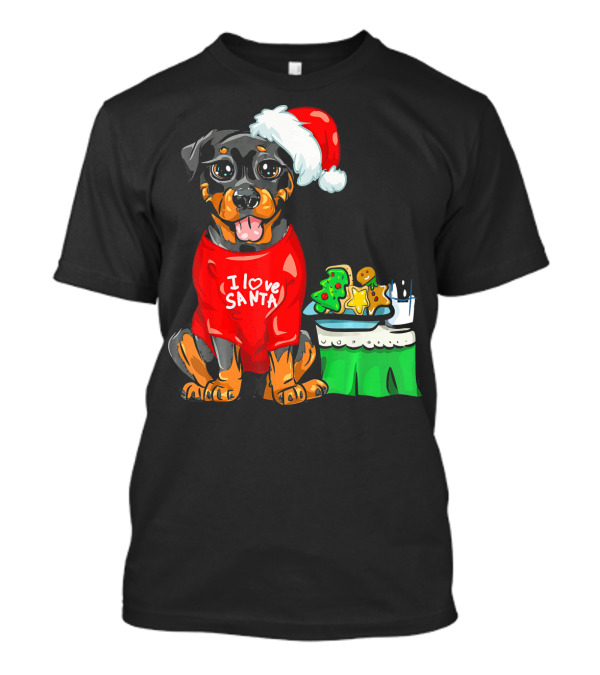Rottweiler Dog I Love Santa Cute Rotti Santa Hat Christmas Cookies T-Shirt