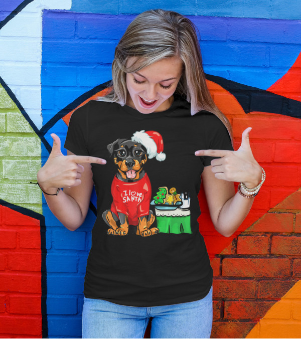 Rottweiler Dog I Love Santa Cute Rotti Santa Hat Christmas Cookies T-Shirt