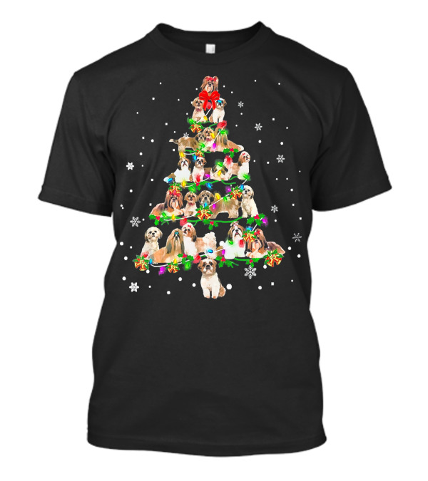 Cute Shih Tzu Dog Christmas Tree Holiday Festive Snowflakes T-Shirt