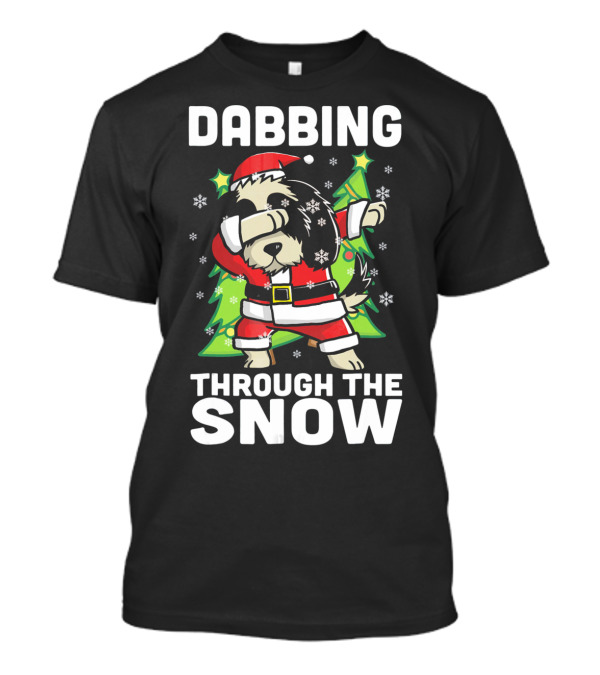 Dabbing Through The Snow Shih Tzu In Santa Outfit With Christmas Trees And Snowflakes T-Shirt