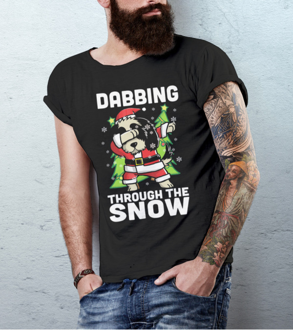 Dabbing Through The Snow Shih Tzu In Santa Outfit With Christmas Trees And Snowflakes T-Shirt