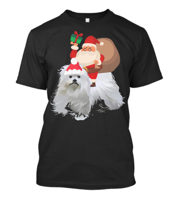 Santa Claus With Present On Maltese Dog T-Shirt