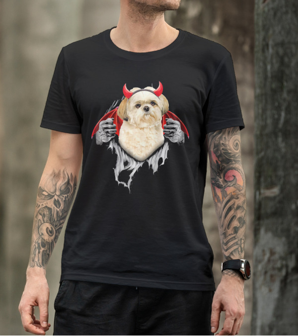 Funny Shih Tzu Dog Dressed As Dracula With Devil Horns T-Shirt