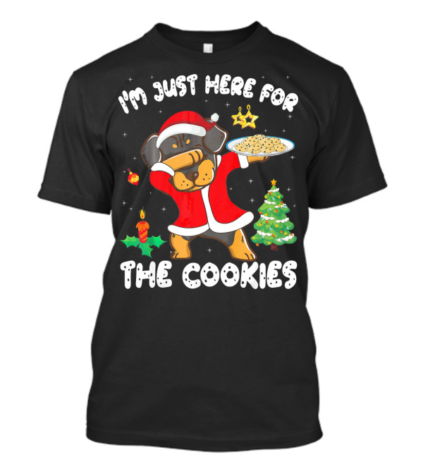 Santa Rottweiler Dabbing I'm Just Here For The Cookies Christmas Tree T-Shirt
