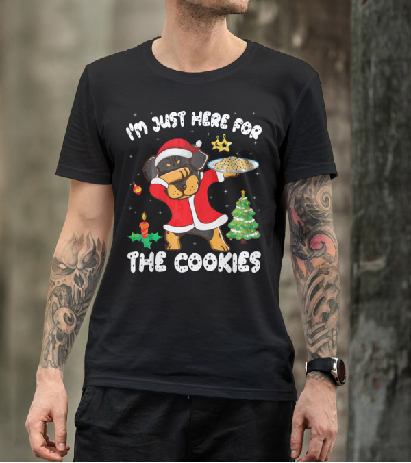 Santa Rottweiler Dabbing I'm Just Here For The Cookies Christmas Tree T-Shirt