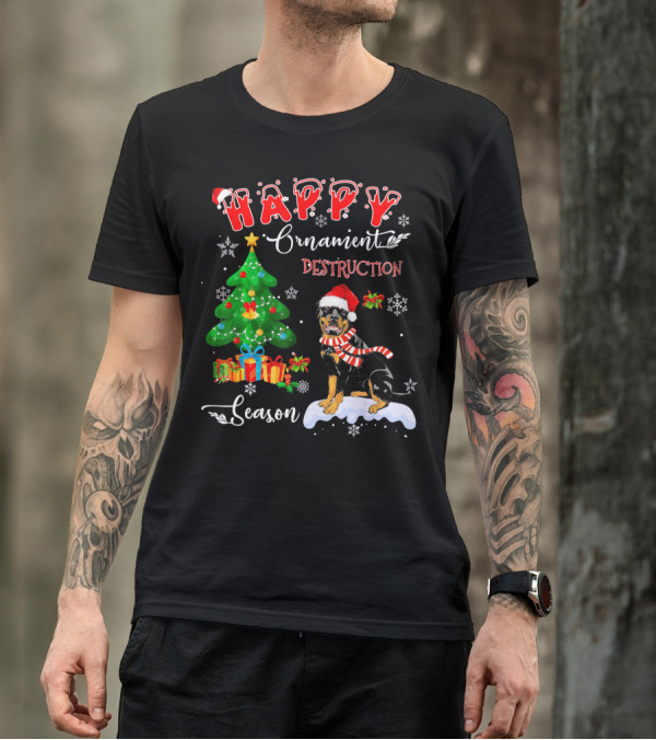 Happy Ornament Destruction Season Rottweiler Dog Christmas Tree Snowflake T-Shirt