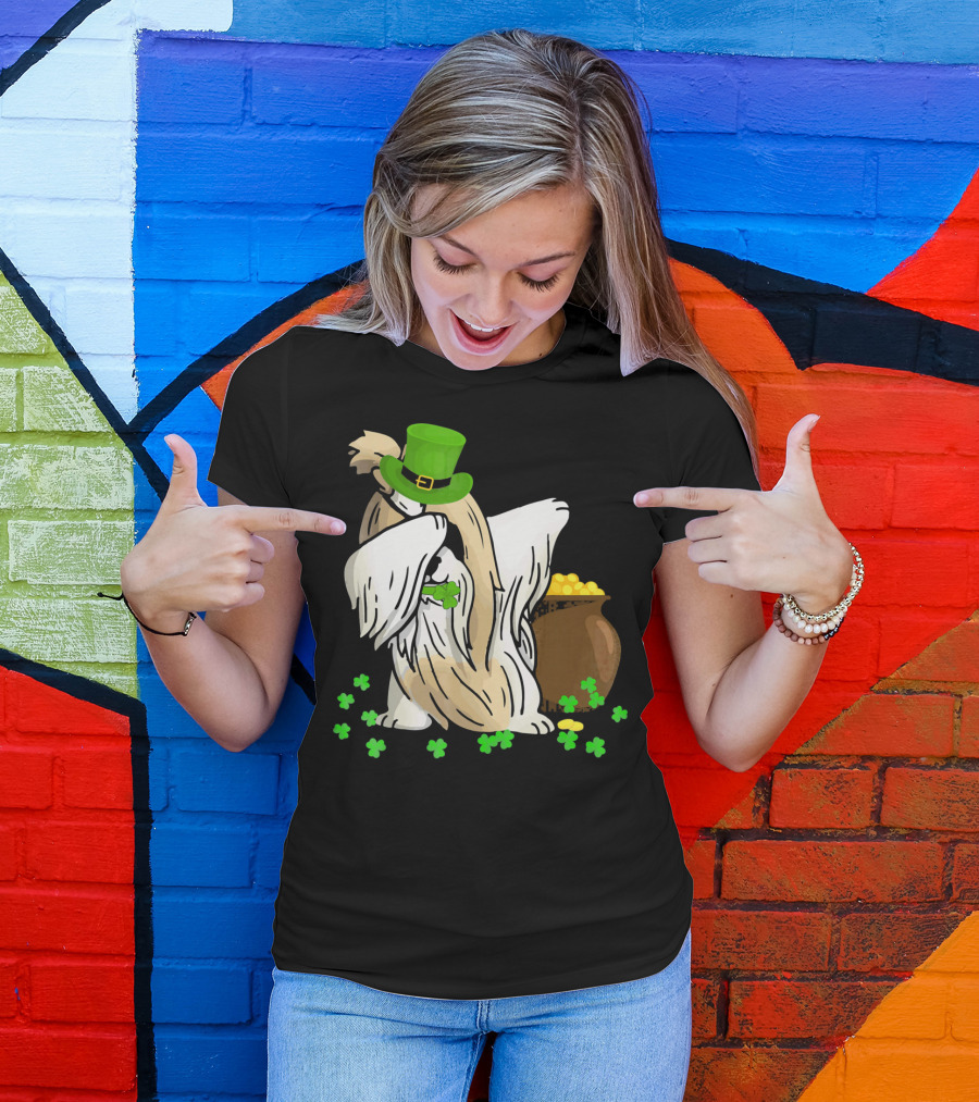 SHIH TZU Dabbing St Patricks Day Clover And Gold T-Shirt