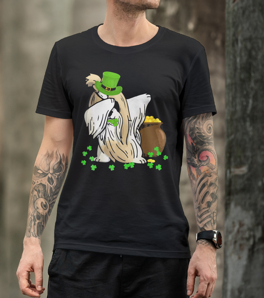 SHIH TZU Dabbing St Patricks Day Clover And Gold T-Shirt
