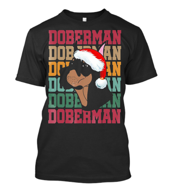 Doberman Festive Santa Hat Christmas T-Shirt