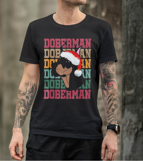 Doberman Festive Santa Hat Christmas T-Shirt