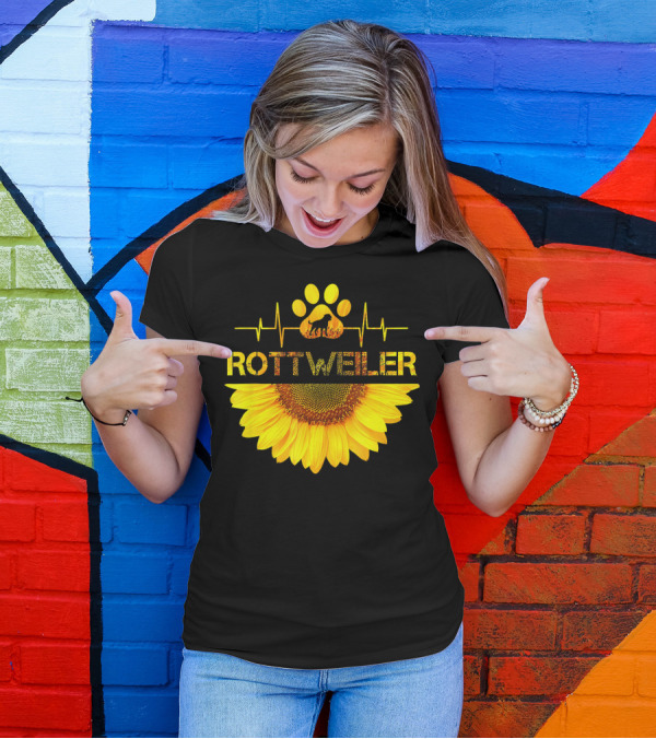 Rottweiler Paw Heartbeat Sunflower T-Shirt