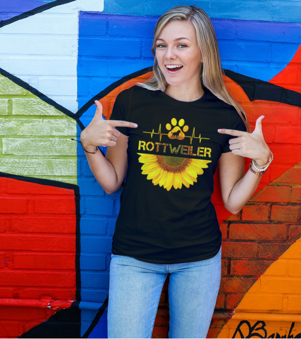 Rottweiler Paw Heartbeat Sunflower T-Shirt