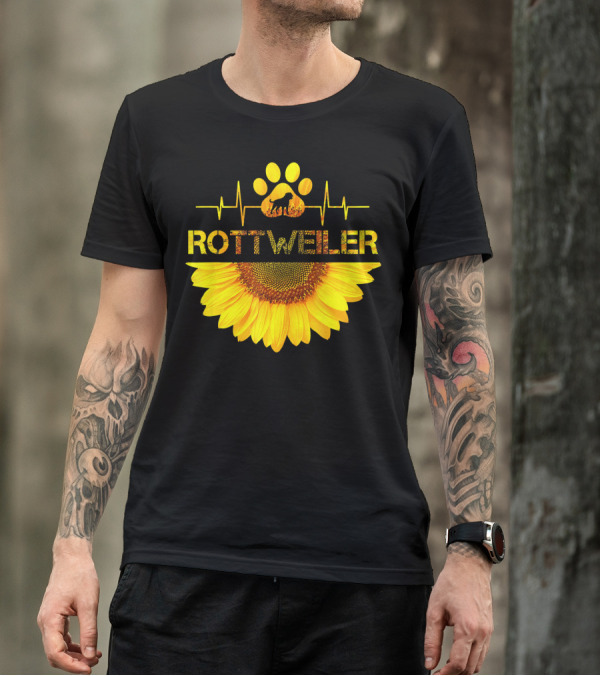 Rottweiler Paw Heartbeat Sunflower T-Shirt