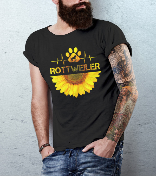 Rottweiler Paw Heartbeat Sunflower T-Shirt