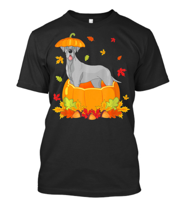 Thanksgiving Great Dane In Pumpkin With Autumn Leaves And Acorns T-Shirt