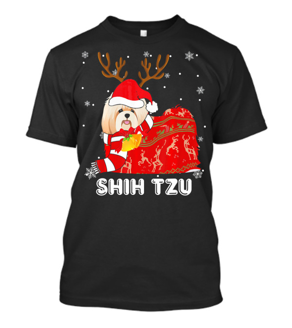 Shih Tzu Santa Hat Reindeer Blanket Christmas Snowflakes T-Shirt